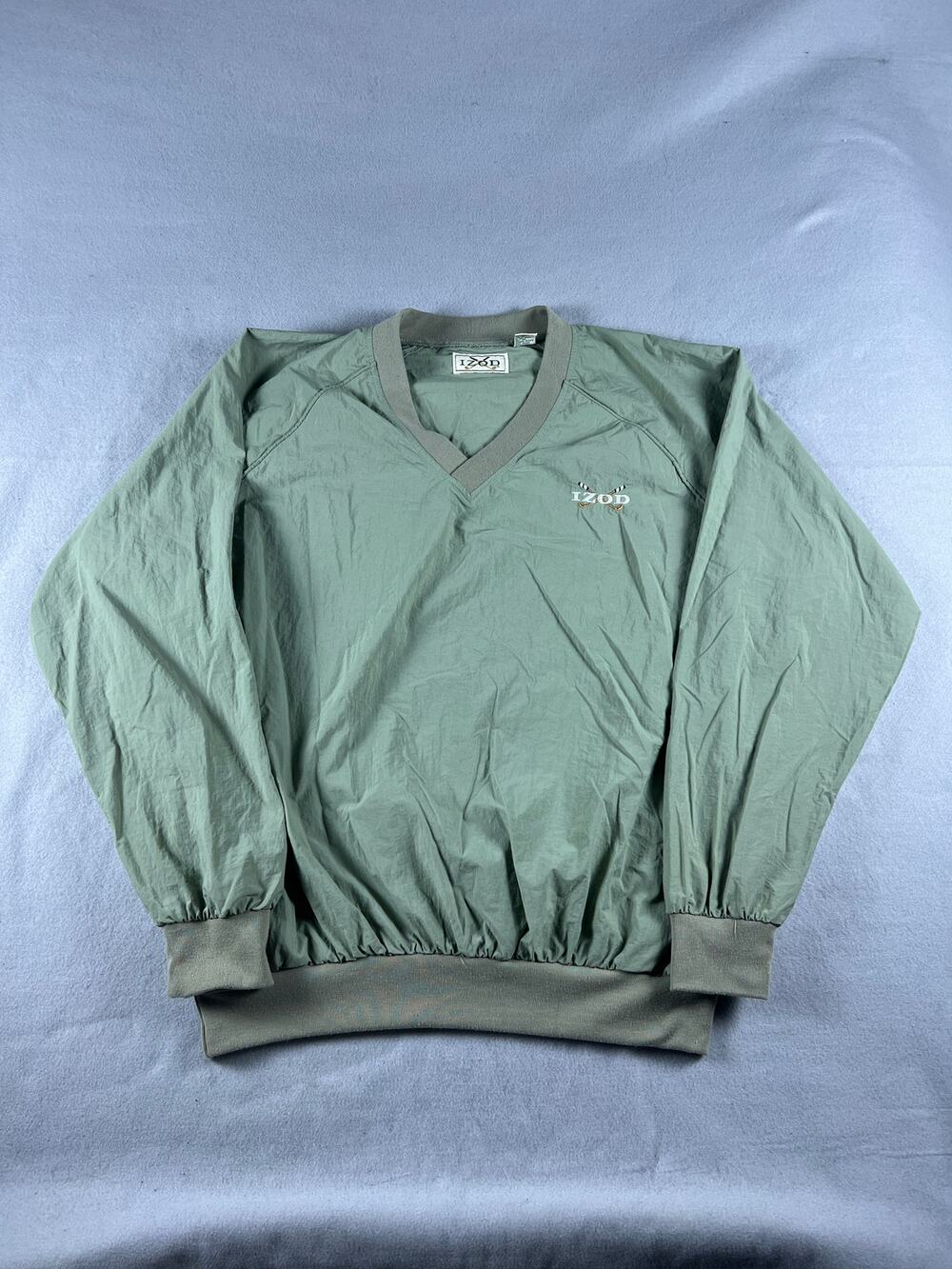 Vintage IZOD Golf Windbreaker Jacket Men L Green V Neck Softshell Pullover Retro